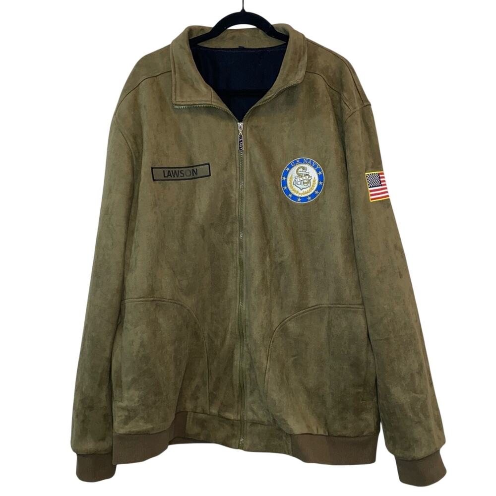 US Navy Commemorative Faux Suede Jacket XL Danbury Mint Lawson Military Style‎